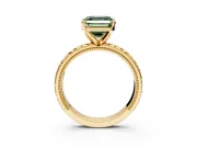 Solitaire Engagement Ring Setting for Fancy Green Asscher Cut Center with Milgrain X Pattern Band and Prong Head in Yellow Gold