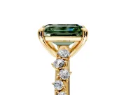 Solitaire Engagement Ring Setting for Fancy Green Emerald Cut Center with Trailing Leaf Accent Band and Prong Head in Yellow Gold