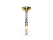Floral Engagement Ring Setting for Fancy Green Cushion Cut Center with Pave Band and Floral Prong Head in Yellow Gold