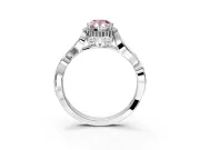 Halo Engagement Ring Setting for Fancy Pink Pear-Shaped Center with Leaf Motif Split Shank and Prong Head in Sterling Silver