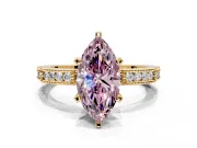 Solitaire Engagement Ring Setting for Fancy Pink Marquise Center with Milgrain-Edged Pave Band and Prong Head in Yellow Gold