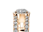 Halo Engagement Ring Setting for Cushion Cut Center with Wide-Open Pave Split Shank and Prong Head in Rose Gold