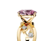 Solitaire Engagement Ring Setting for Fancy Pink Oval Center with Criss-Cross Accent Band and Prong Head in Yellow Gold