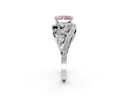 Halo Engagement Ring Setting for Fancy Pink Radiant Cut Center with Marquise and Pave Bypass Band and Prong Head in White Gold
