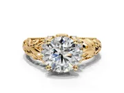 Solitaire Engagement Ring Setting for Round Cut Center with Filigree Accent Basket and Prong Head in Yellow Gold