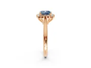 Starburst Halo Engagement Ring Setting for Fancy Blue Cushion Cut Center with Thin Round-Wire Band and Prong Head in Rose Gold