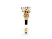 Leaf Engagement Ring Setting for Pear-Shaped Center with Milgrain Accent Band and Prong Head in Yellow Gold