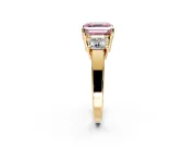 3 Stone Engagement Ring Setting for Fancy Pink Asscher Cut Center with Matching Side Accents and Prong Head in Yellow Gold