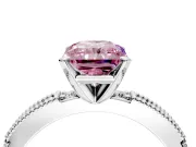 Solitaire Engagement Ring Setting for Fancy Pink Radiant Cut Center with Milgrain-Edged Pave Band and Prong Head in White Gold