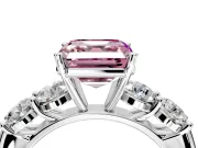 5 Stone Engagement Ring Setting for Fancy Pink Asscher Cut Center with Graduated Accents and Prong Head in Sterling Silver