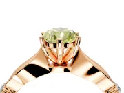 Solitaire Engagement Ring Setting for Fancy Yellow Pear-Shaped Center with Carved Leaf Shoulders and Prong Head in Rose Gold