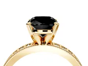 Milgrain Pave Engagement Ring Setting for Fancy Black Cushion Cut Center with Accent Band and Prong Head in Yellow Gold