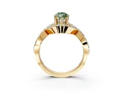 Halo Engagement Ring Setting for Fancy Green Pear-Shaped Center with Pave Infinity Twist Band and Prong Head in Yellow Gold
