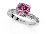 Solitaire Engagement Ring Setting for Fancy Pink Cushion Cut Center with Channel Baguette Band and Prong Head in Sterling Silver