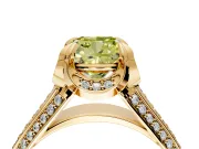 Solitaire Engagement Ring Setting for Fancy Yellow Cushion Cut Center with Accented Split Shank and Prong Head in Yellow Gold