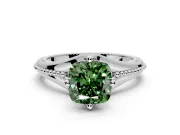 Solitaire Engagement Ring Setting for Fancy Green Cushion Cut Center with Milgrain Cathedral Band and Prong Head in Platinum