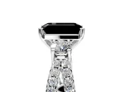3 Stone Engagement Ring Setting for Fancy Black Emerald Cut Center with Pave Split Shank and Prong Head in Sterling Silver