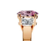3 Stone Engagement Ring Setting for Fancy Pink Oval Center with Matching Side Accents and Prong Head in Rose Gold