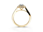Halo Engagement Ring Setting for Emerald Cut Center with Narrowing Pave Band and Prong Head in Yellow Gold