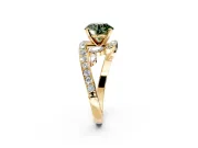 Solitaire Engagement Ring Setting for Fancy Green Round Cut Center with Pave Bypass Twist Band and Prong Head in Yellow Gold