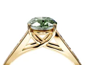 Solitaire Engagement Ring Setting for Fancy Green Oval Center with Cathedral Channel Band and Prong Head in Yellow Gold