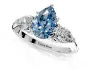 3 Stone Engagement Ring Setting for Fancy Blue Pear-Shaped Center with Large Pear-Shaped Accents and Prong Head in Sterling Silver
