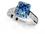 Solitaire Engagement Ring Setting for Fancy Blue Radiant Cut Center with Round Cut Channel Band and Prong Head in White Gold