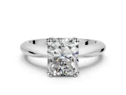 Solitaire Engagement Ring Setting for Radiant Cut Center with Reverse Tapered Band and Prong Head in Sterling Silver