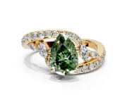 Solitaire Engagement Ring Setting for Fancy Green Pear-Shaped Center with Pave Bypass Twist Band and Prong Head in Yellow Gold