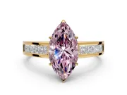 Solitaire Engagement Ring Setting for Fancy Pink Marquise Center with Princess Cut Channel Band and Prong Head in Yellow Gold