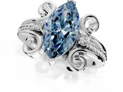 Solitaire Engagement Ring Setting for Fancy Blue Marquise Center with Twisted Band and Scroll Prong Head in White Gold