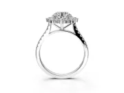 Halo Engagement Ring Setting for Round Cut Center with Single-Row Pave, Open Basket and Prong Head in Platinum