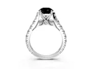 Solitaire Engagement Ring Setting for Fancy Black Round Cut Center with Pave Cathedral Shoulders and Prong Head in Platinum
