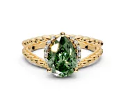 Halo Engagement Ring Setting for Fancy Green Pear-Shaped Center with Rope Twist Split Shank and Prong Head in Yellow Gold