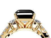 3 Stone Engagement Ring Setting for Fancy Black Asscher Cut Center with Pave Split Shank and Prong Head in Yellow Gold
