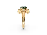 Solitaire Engagement Ring Setting for Fancy Green Round Cut Center with Twisted Band and Scroll Prong Head in Yellow Gold