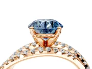 Solitaire Engagement Ring Setting for Fancy Blue Round Cut Center with Woven 3-Strand Pave Band and Prong Head in Rose Gold