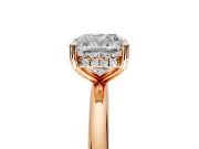 Hidden Halo Engagement Ring Setting for Cushion Cut Center with Thin Round-Wire Band and Prong Head in Rose Gold