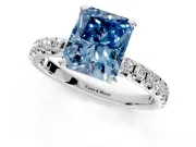 Solitaire Engagement Ring Setting for Fancy Blue Radiant Cut Center with Large Accents and Prong Head in Platinum