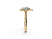 Milgrain Halo Engagement Ring Setting for Fancy Blue Pear-Shaped Center with Bezel Point Accents and Prong Head in Yellow Gold