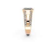 Halo Engagement Ring Setting for Emerald Cut Center with Wide-Open Pave Split Shank and Prong Head in Rose Gold