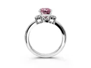 3 Stone Engagement Ring Setting for Fancy Pink Radiant Cut Center with Wide Plain Band and Prong Head in Platinum
