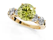 5 Stone Engagement Ring Setting for Fancy Yellow Round Cut Center with Graduated Accents and Prong Head in Yellow Gold