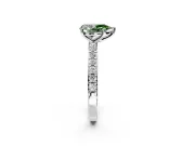 Solitaire Engagement Ring Setting for Fancy Green Pear-Shaped Center with Round Cut Pave Band and Prong Head in Platinum