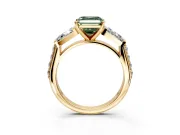 Channel-Set Engagement Ring Setting for Fancy Green Asscher Cut Center with Baguette Band and Prong Head in Yellow Gold