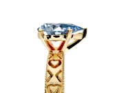 Solitaire Engagement Ring Setting for Fancy Blue Pear-Shaped Center with XO Engraved Band and Prong Head in Yellow Gold