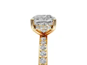 Solitaire Engagement Ring Setting for Cushion Cut Center with Fine Pave Band and Prong Head in Yellow Gold