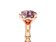 Solitaire Engagement Ring Setting for Fancy Pink Round Cut Center with Bamboo Band and Prong Head in Rose Gold