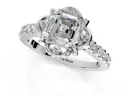 Floral Engagement Ring Setting for Asscher Cut Center with Pave Band and Floral Prong Head in Sterling Silver