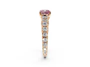 Solitaire Engagement Ring Setting for Fancy Pink Cushion Cut Center with Pave Cathedral Shoulders and Prong Head in Rose Gold